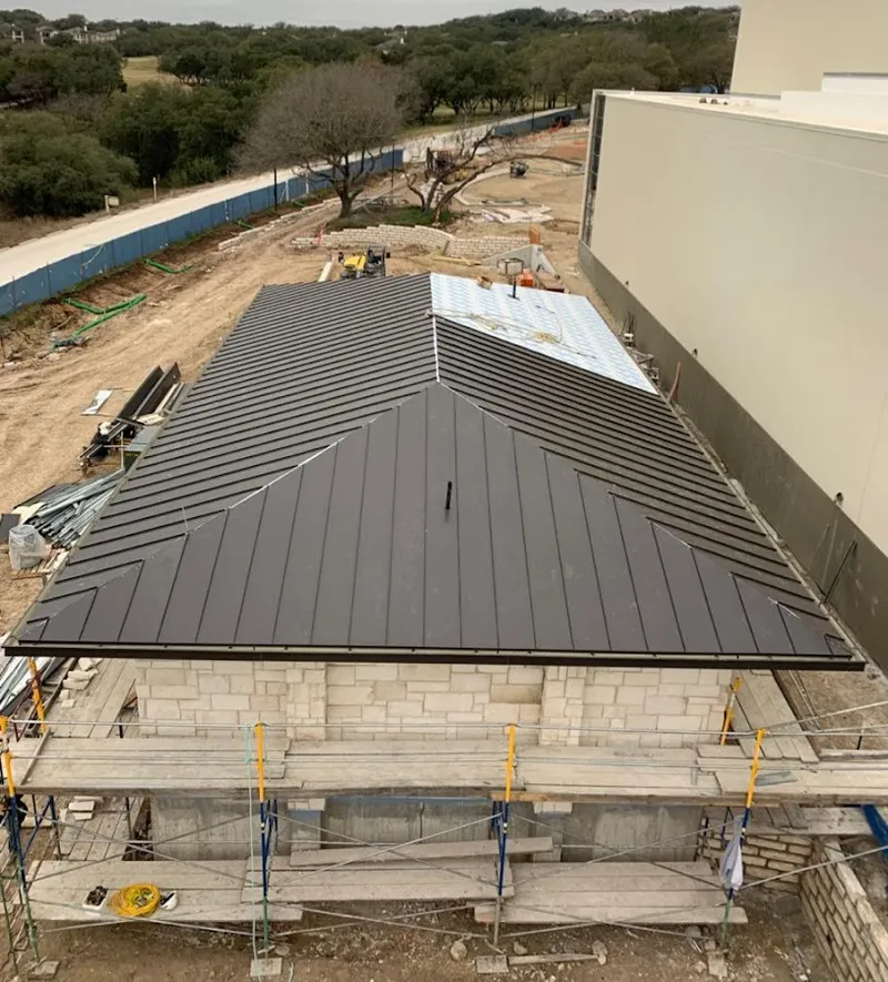 Metal roof new construction with scaffolding in Warrenton